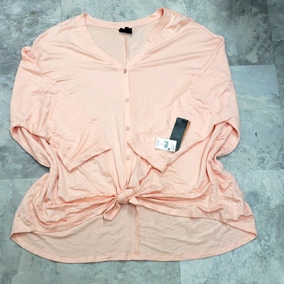 #10344-8 Women's 3/4 Sleeve Knot Front Sweatshirt,baby french,2X. - Picture 2 of 4